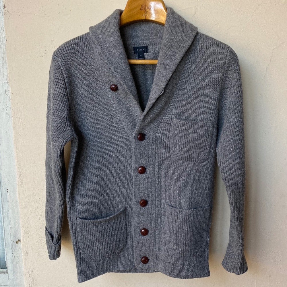 J Crew Grey Knit Lambs Wool Cardigan XS